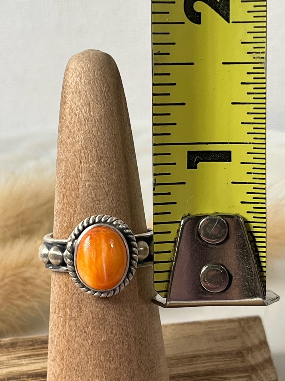 Solid Sterling Silver Orange Spiny Oyster Shell Ring Adjustable Size 6.5 - Picture 8 of 10